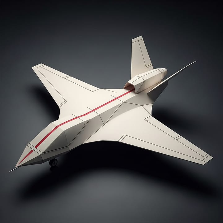 A fixed-wing UAV rendered as folded paper — the large class